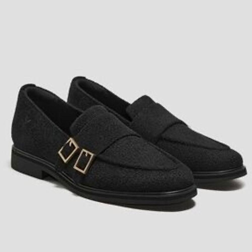 VIVAIA Round-Toe Black Velvet Penny Loafers Luciana Gold Buckle Washable Sz 9.5